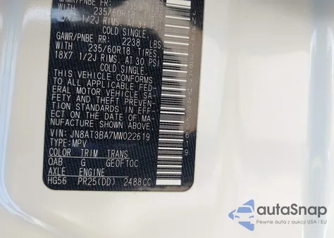 2021 Nissan Rogue Sv Fwd z USA, uszkodzony, nr VIN JN8AT3BA7MW022619